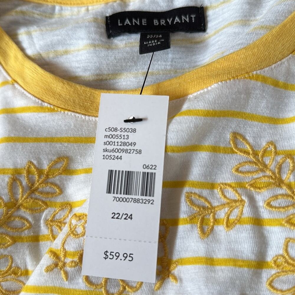 Lane Bryant yellow stripe Classic Short Sleeve Crew neck Tee - Picture 6 of 7